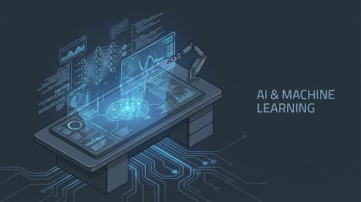A high-tech illustration representing AI and machine learning architecture