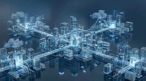 Aerial cloud infrastructure visualization of a connected city network