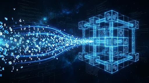 Conceptual visualization of data engineering with flowing streams of information