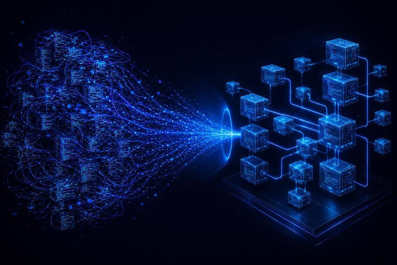 Close-up of a modern semiconductor microchip with glowing circuits
